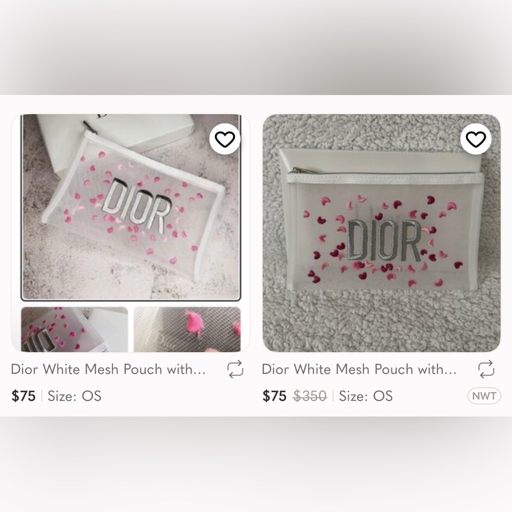Beautiful Dior Beauty Pouch with embroidered flower petals and Dior in silver - Picture 8 of 10
